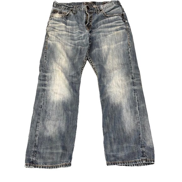 Silver Jeans Gordie Flap Mens 32x30 Blue Stonewash Distress Denim Loose Bootcut - Picture 1 of 4